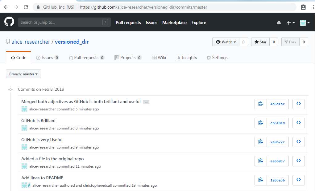 Image of commits from a merge